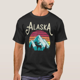 レトロ アラスカ州 ジュノー 山 野生生物 ヘラジカ Tシャツ