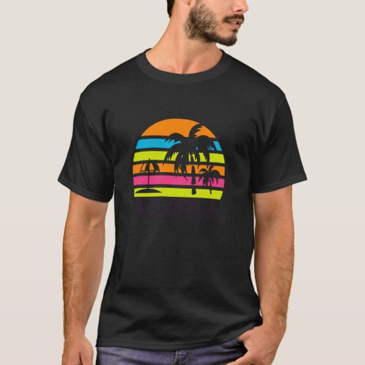 レトロ アロハ 夕焼け ヤシの木 Tシャツ (正面)