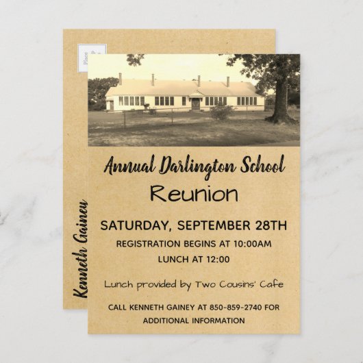 レトロ アンティーク クラス 学校 家族 再会 パーティー インビテーションポストカード (正面/裏面)