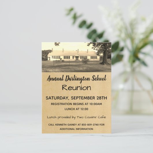 レトロ アンティーク クラス 学校 家族 再会 パーティー インビテーションポストカード (スタンド正面)