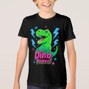 レトロ アーケード ディノ パワー ピクセル ティラノサウルス トライブレンドTシャツ