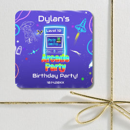 レトロ アーケード パワーアップ ゲーミング 誕生日パーティー スクエアシール