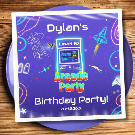 レトロ アーケード パワーアップ ゲーミング 誕生日パーティー スタンダードカクテルナプキン
