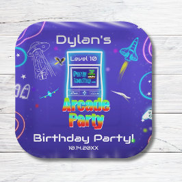 レトロ アーケード パワーアップ ゲーミング 誕生日パーティー ペーパープレート