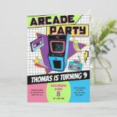 レトロ アーケード 誕生日 ゲーム パーティー ゲーマー ボーイ ガール 招待状 (スタンド正面)