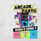 レトロ アーケード 誕生日 ゲーム パーティー ゲーマー ボーイ ガール 招待状 (正面/裏面)