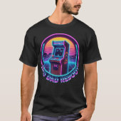 レトロ アーケード "Dad Reboot" 80年代シンセウェーブ ゲーマーパパ Tシャツ (正面)