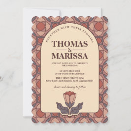 レトロ アートデコ フラワー ウェディング インビテーション QRコード