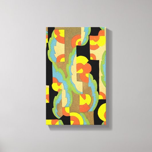 レトロ アート デコ ジャズ サークル クラウド レインボー パターン キャンバスプリント (正面)