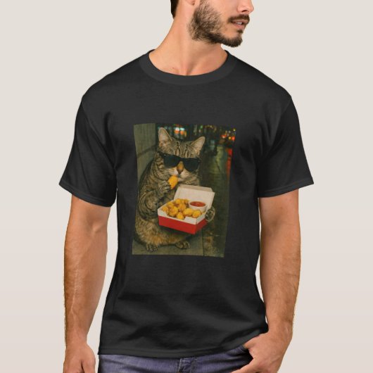 レトロ・アーバン・ネコのチキンナゲット・ミーム Tシャツ (正面)