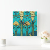 レトロ,アールヌーボー，アートデザイン,ヴィンテージ，ガラスアート，t スクエア壁時計 (ホーム)