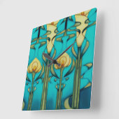 レトロ,アールヌーボー，アートデザイン,ヴィンテージ，ガラスアート，t スクエア壁時計 (傾斜)