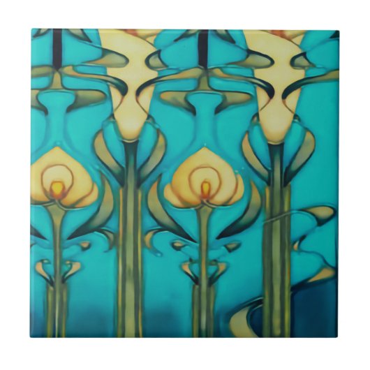 レトロ,アールヌーボー，アートデザイン,ヴィンテージ，ガラスアート，t タイル (正面)