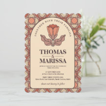 レトロ アールヌーボー フラワー ウェディング インビテーション QR