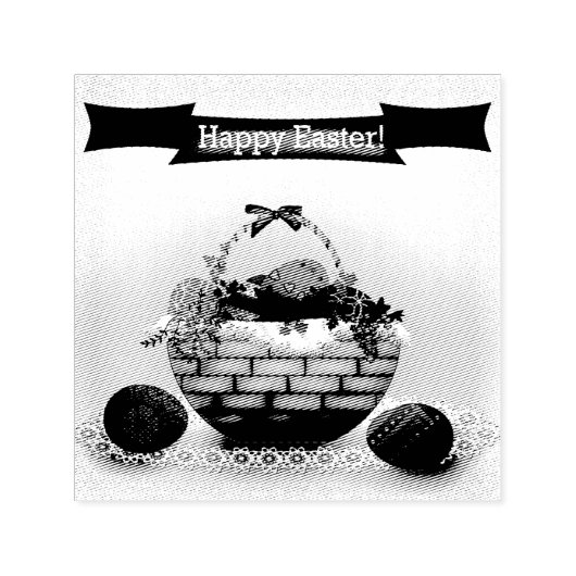 レトロ.イースターエッグの入ったバスケット セルフインキングスタンプ (デザイン)