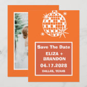 レトロ ウェディング フォト ディスコボール 70's セーブ・ザ・デート 招待状 (正面/裏面)