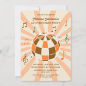 レトロ ウェーブ ディスコ ボール ミュージカル オレンジ 誕生日 招待状 (正面)