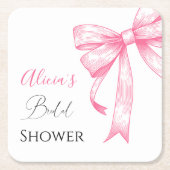 レトロ エレガント コケッタ ピンク ボウ ブライダル シャワー スクエアペーパーコースター (正面)