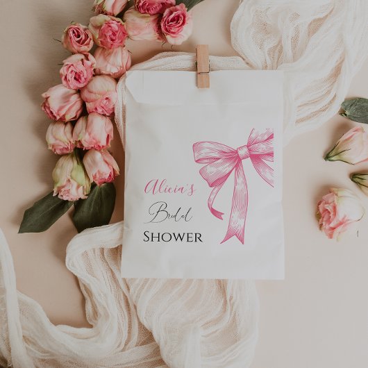 レトロ エレガント コケッタ ピンク ボウ ブライダル シャワー フェイバーバッグ