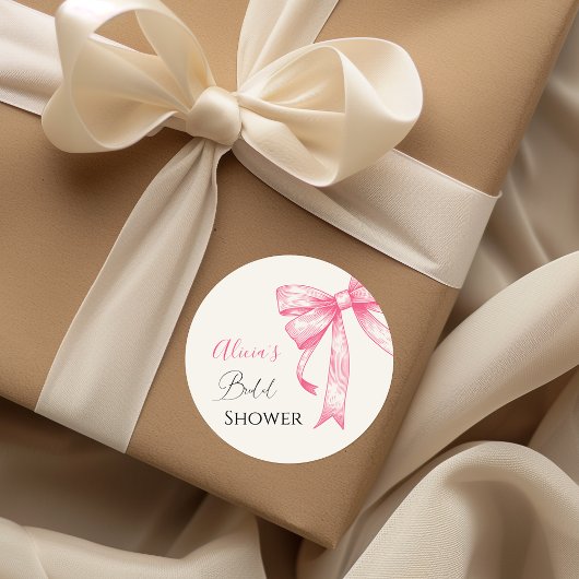 レトロ エレガント コケッタ ピンク ボウ ブライダル シャワー ラウンドシール