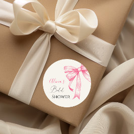 レトロ エレガント コケッティ ピンク リボン ブライダル シャワー ラウンドシール
