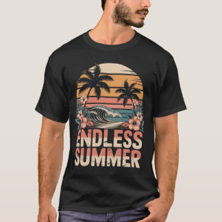 レトロ エンドレス サマー ウェーブ ハイビスカス サンセット グラフィック Tシャツ