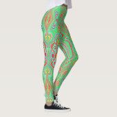 レトロ オレンジとライムグリーンの抽象的パターン レギンス (右)
