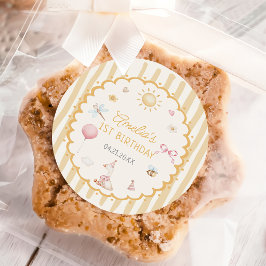 レトロ オレンジ ストライプのシリー・グース 誕生日ステッカー ラウンドシール