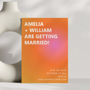 レトロ オレンジ ピンク ボールド グラデーション モダン ウェディング セーブザデート
