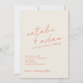レトロ オレンジ 楽しい 幻想的なQRコード フォト ウェディング 招待状 (正面)