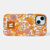 レトロ オレンジ 花 iPhoneケース iPhone 15ケース (裏面横)