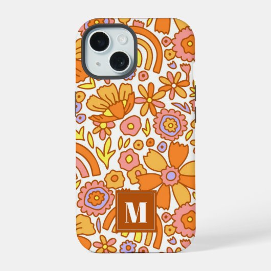 レトロ オレンジ 花 iPhoneケース iPhone 15ケース (裏面)