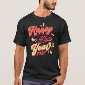 レトロ オレンジ 黄色 謹賀新年 Tシャツ (正面)