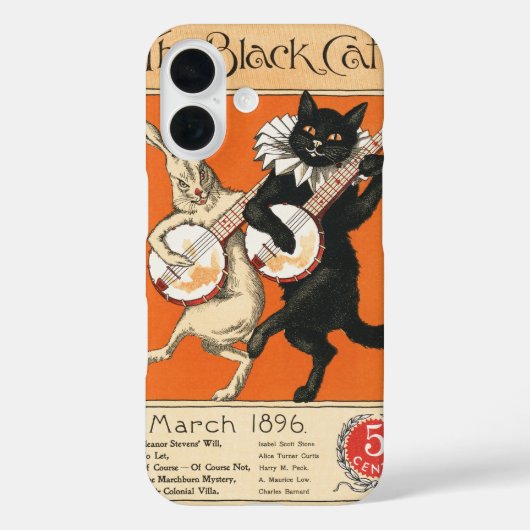 レトロ オレンジ 黒猫 白うさぎ バンジョー アート Case-Mate iPhoneケース (裏面)
