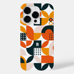 レトロ オレンジ 黒 幾何学 モノグラムイニシャル Case-Mate iPhone 14 PROケース