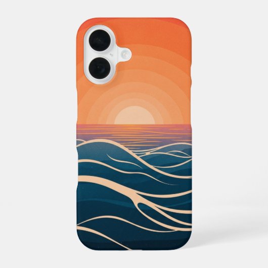 レトロ オーシャンサンセット ウェーブ iPhone 16ケース (裏面)