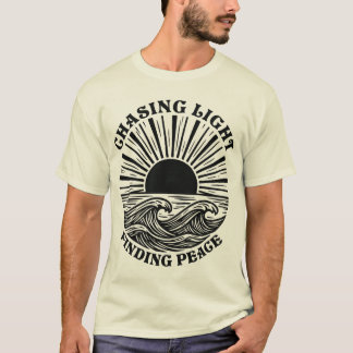 レトロ オーシャン ウェーブ 夕日 デザイン Tシャツ