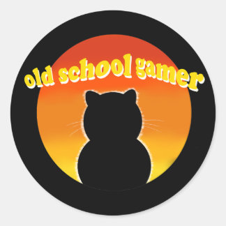 レトロ オールドスクール ゲーマー 猫 - ビンテージ 80s スタイル ラウンドシール