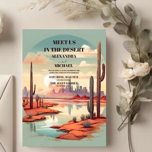レトロ カクタス 多肉植物 ウェディング 招待状