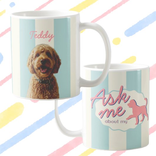 レトロ カスタム 犬 写真 & 名前 パステル ストライプ コーヒーマグカップ