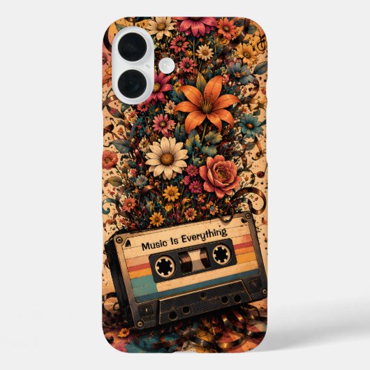 レトロ・カセットとワイルドフラワー | ビンテージ音楽愛好家 Case-Mate iPhoneケース (裏面)