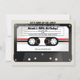 レトロ カセットテープ ベージュ グレー 90年代 誕生日パーティー 招待状