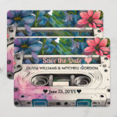 レトロ カセット | フラワー ウェディング セーブ ザ デート 招待状 (正面/裏面)