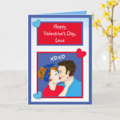 レトロ カップル キッス xoxo バレンタインデー カード (黄色い花)