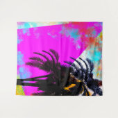 レトロ カラフル サマータイム ビーチパーティー パームツリー タペストリー (正面(横))