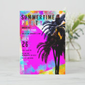 レトロ カラフル サマータイム ビーチパーティー ヤシの木 招待状 (スタンド正面)