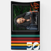 レトロ カラフル ストライプ 50歳 バースデー パーティー フォト 横断幕 (縦)