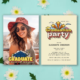 レトロ カラフル フォト 卒業パーティー 招待状