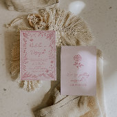 レトロ カラフル 手描き フラワー ガーデン ウェディング 招待状