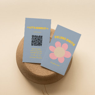 レトロ カラフル QR コード グルーヴィー フラワー ガーリー ボーホー 名刺